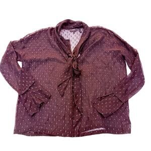 Theory Scarf Shirt Metallic Silk Black Long Sleeve Blouse Sheer SIze Small